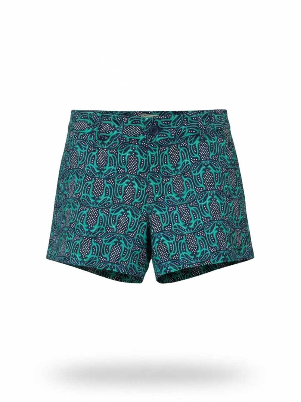 Jade Abstract Print Shorts Size 6 Blue Stretch Pocketed